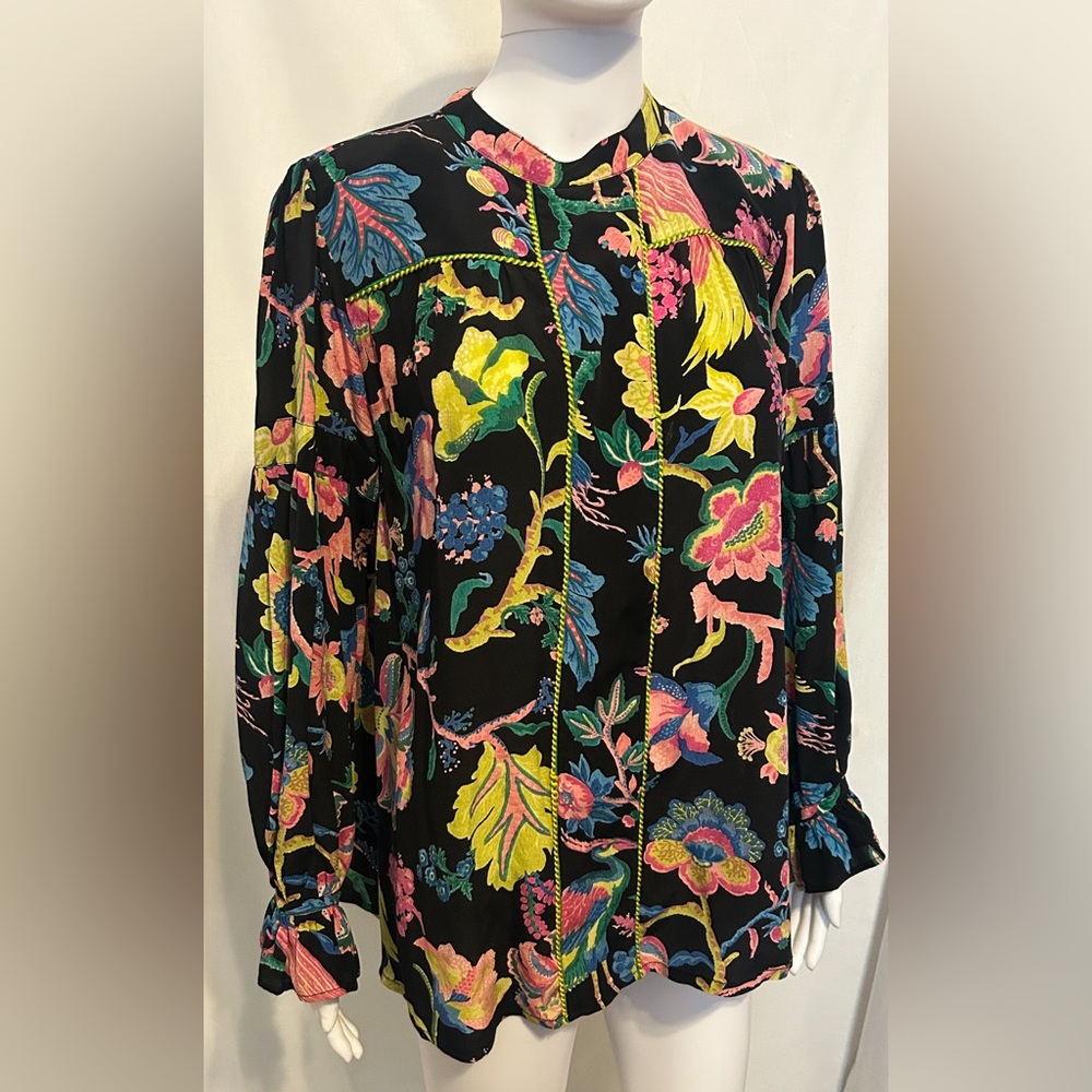 Anthropologie Banjanan S Floral Silk Flowy Blouse Whimsigoth Fairycore Tropical